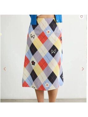 LISA SAYS GAH! Sandy Bow Plaid Midi Skirt Size XS NEW NWOT